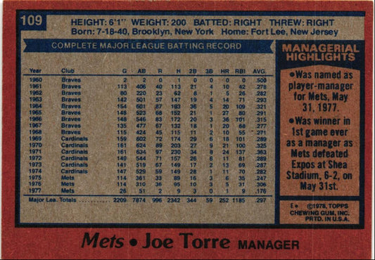 1978 Topps Joe Torre