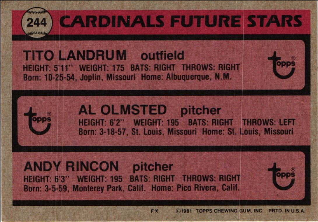 1981 Topps Cardinals Future Stars - Tito Landrum/Al Olmsted/Andy Rincon