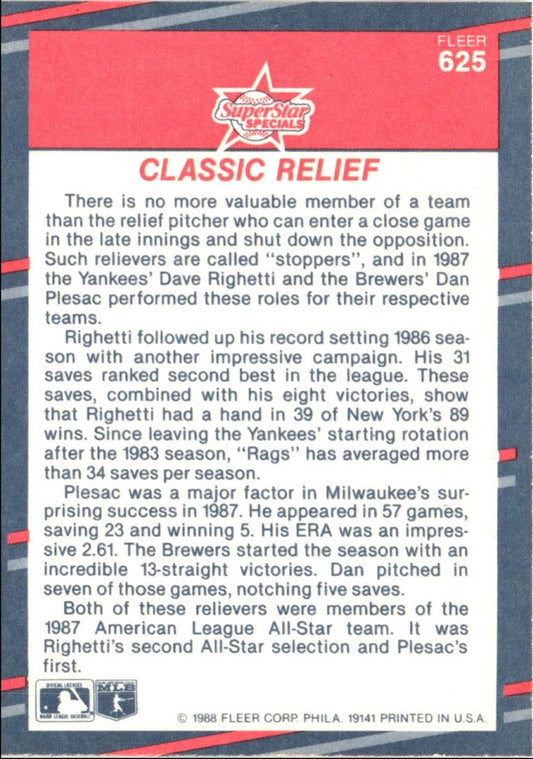 1988 Fleer Classic Relief (Dave Righetti/Dan Plesac)