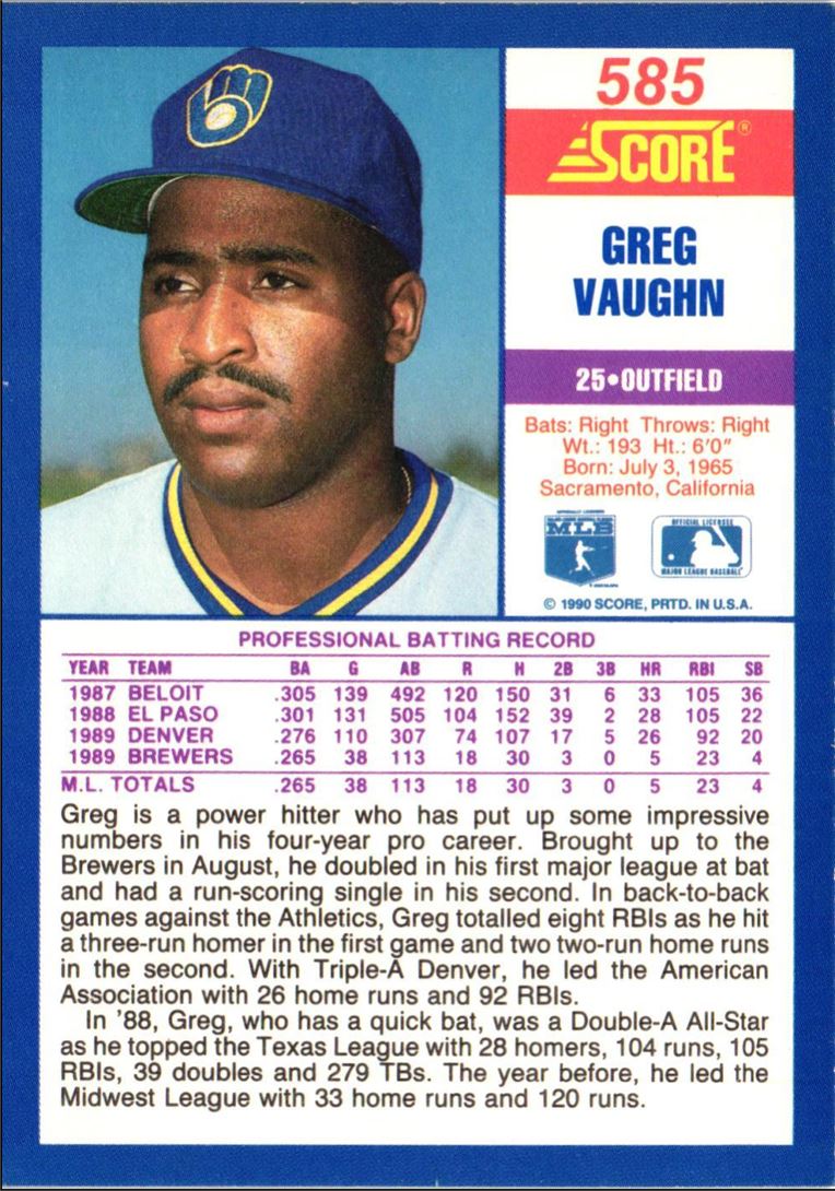 1990 Score Greg Vaughn