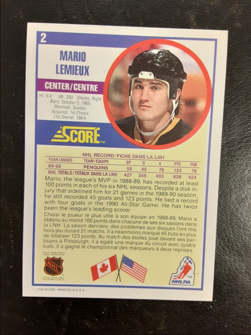 1990 Score Canadian Mario Lemieux