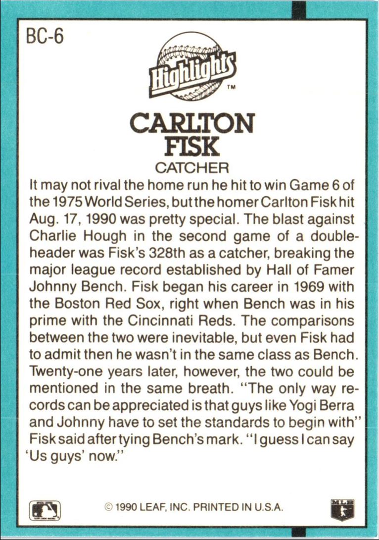 1991 Donruss Bonus Cards Carlton Fisk