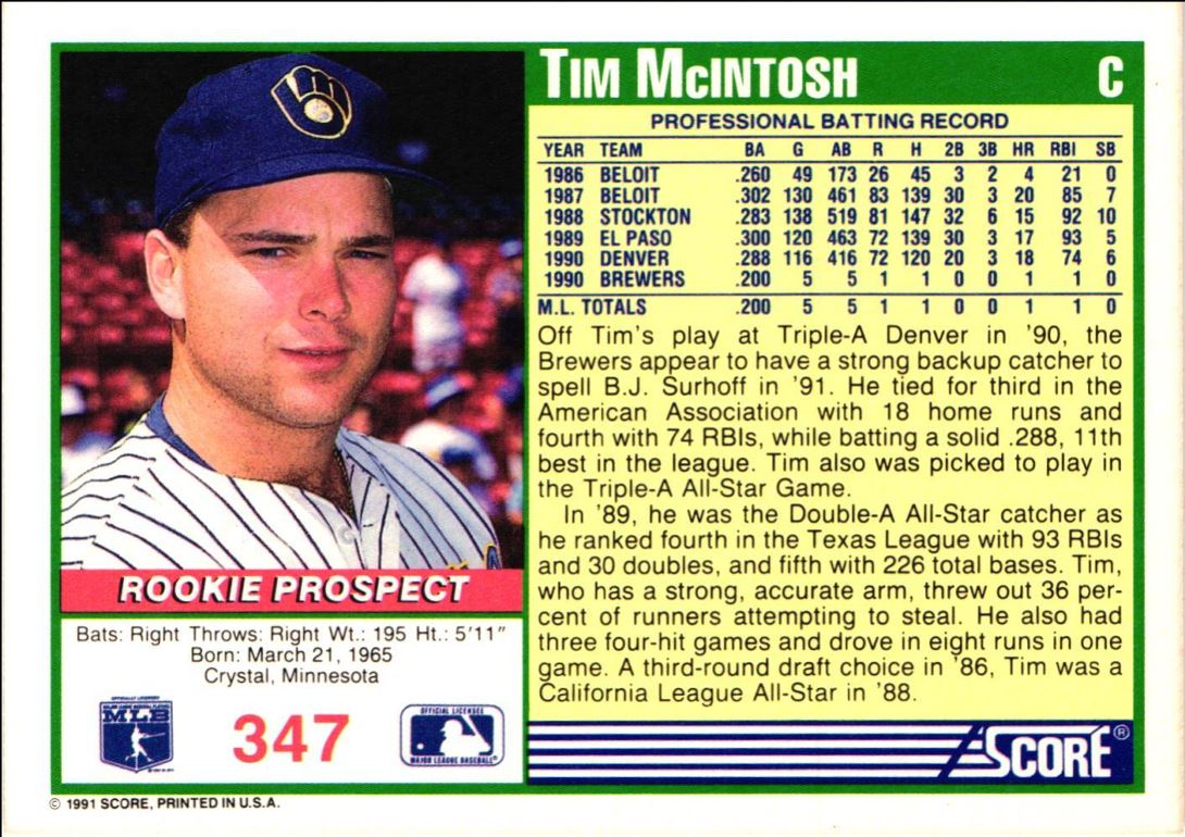 1991 Score Tim McIntosh