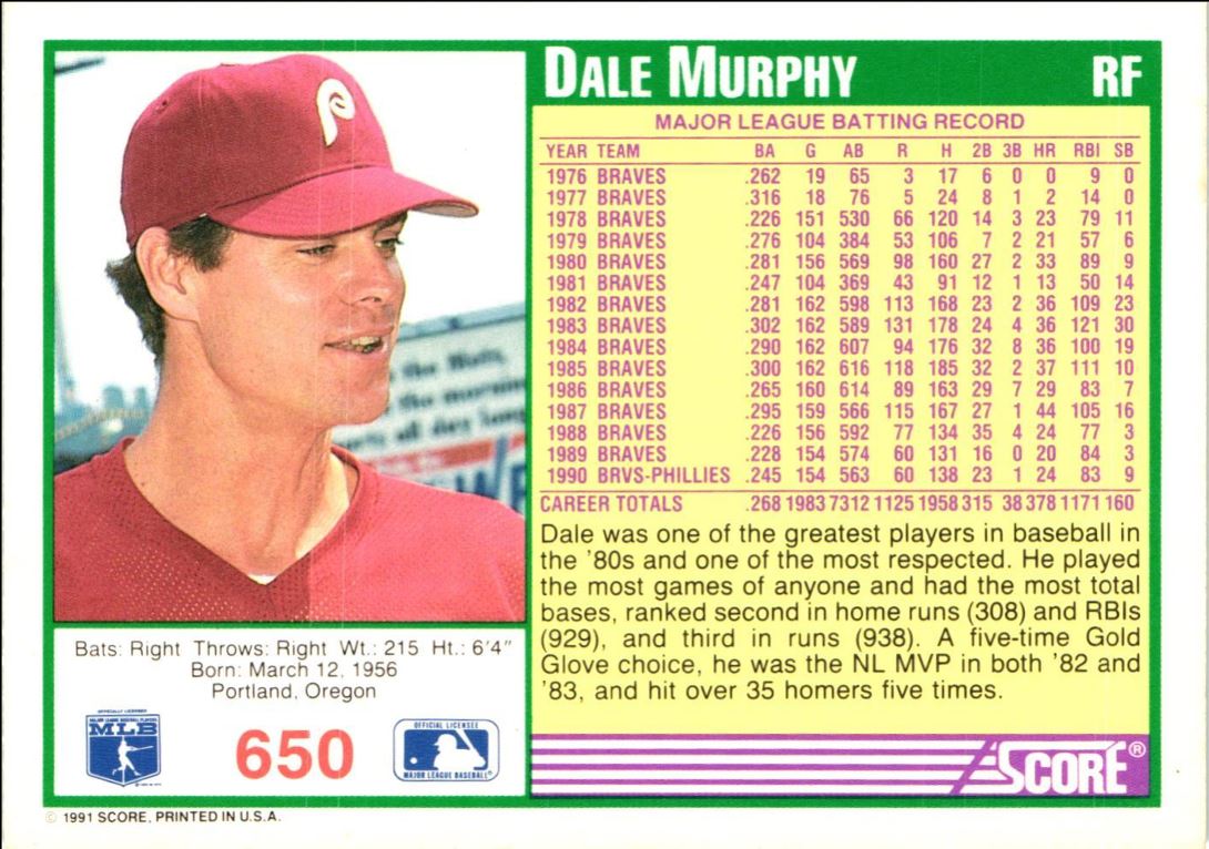 1991 Score Dale Murphy