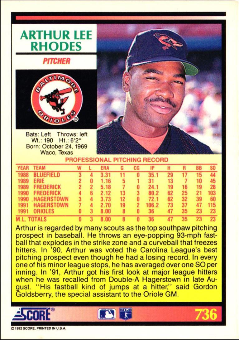 1992 Score Arthur Rhodes
