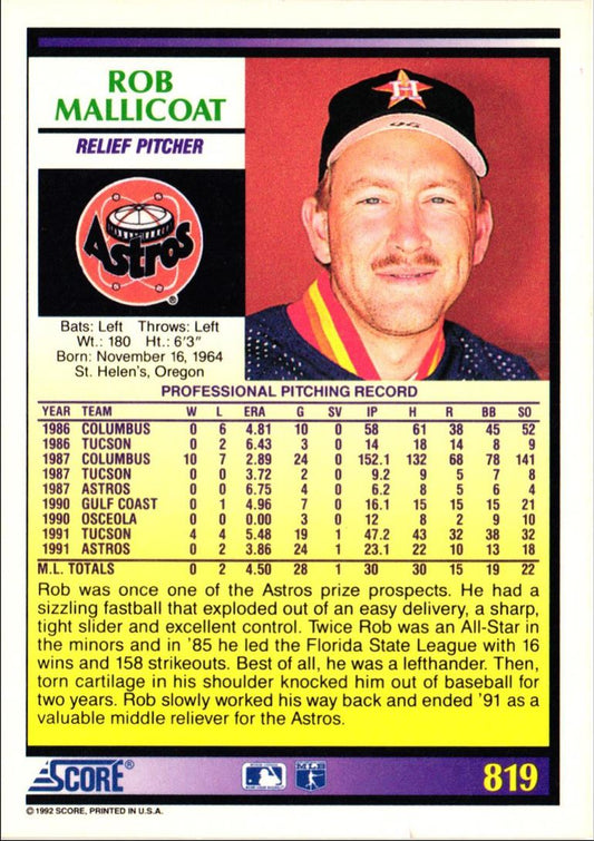 1992 Score Rob Mallicoat