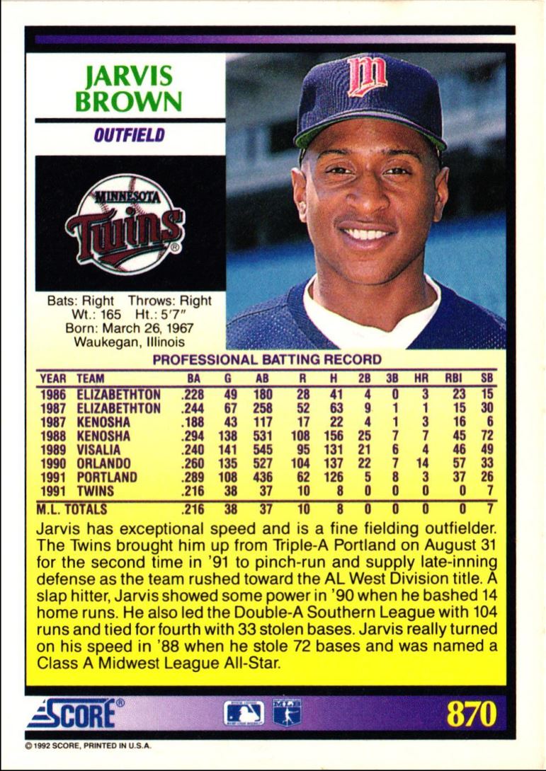 1992 Score Jarvis Brown
