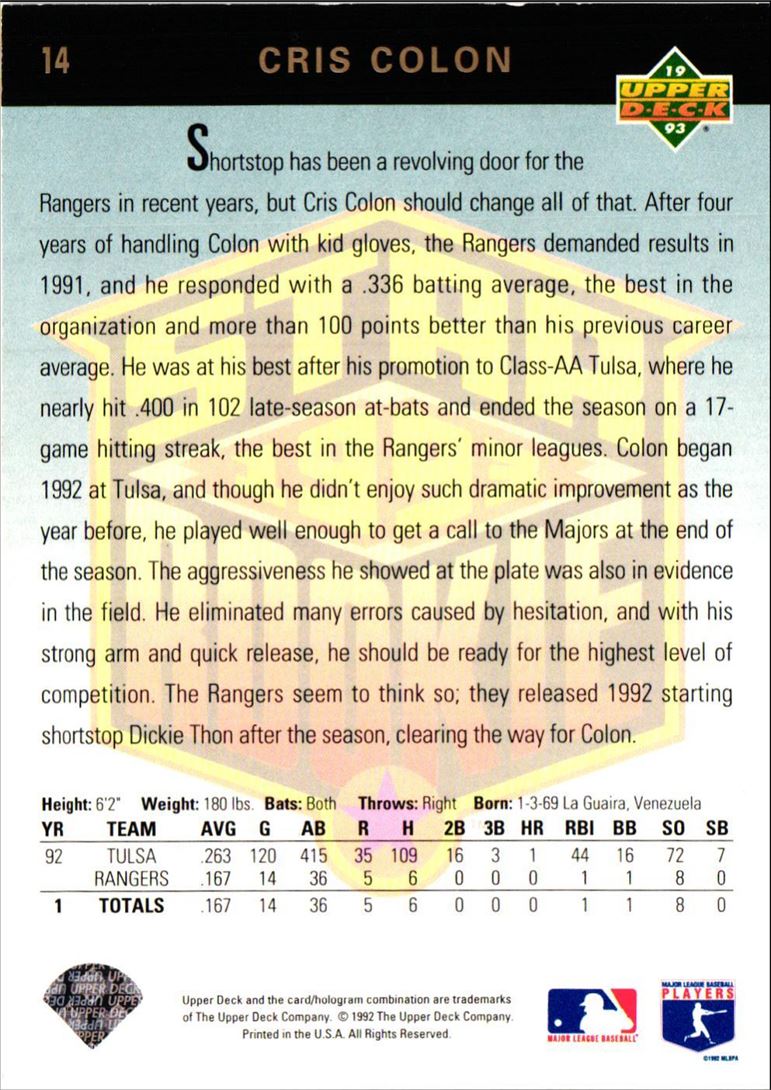 1993 Upper Deck Cris Colon