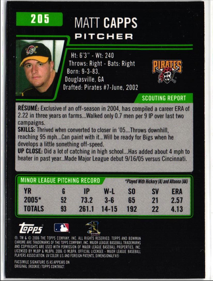 2006 Bowman Chrome Matt Capps