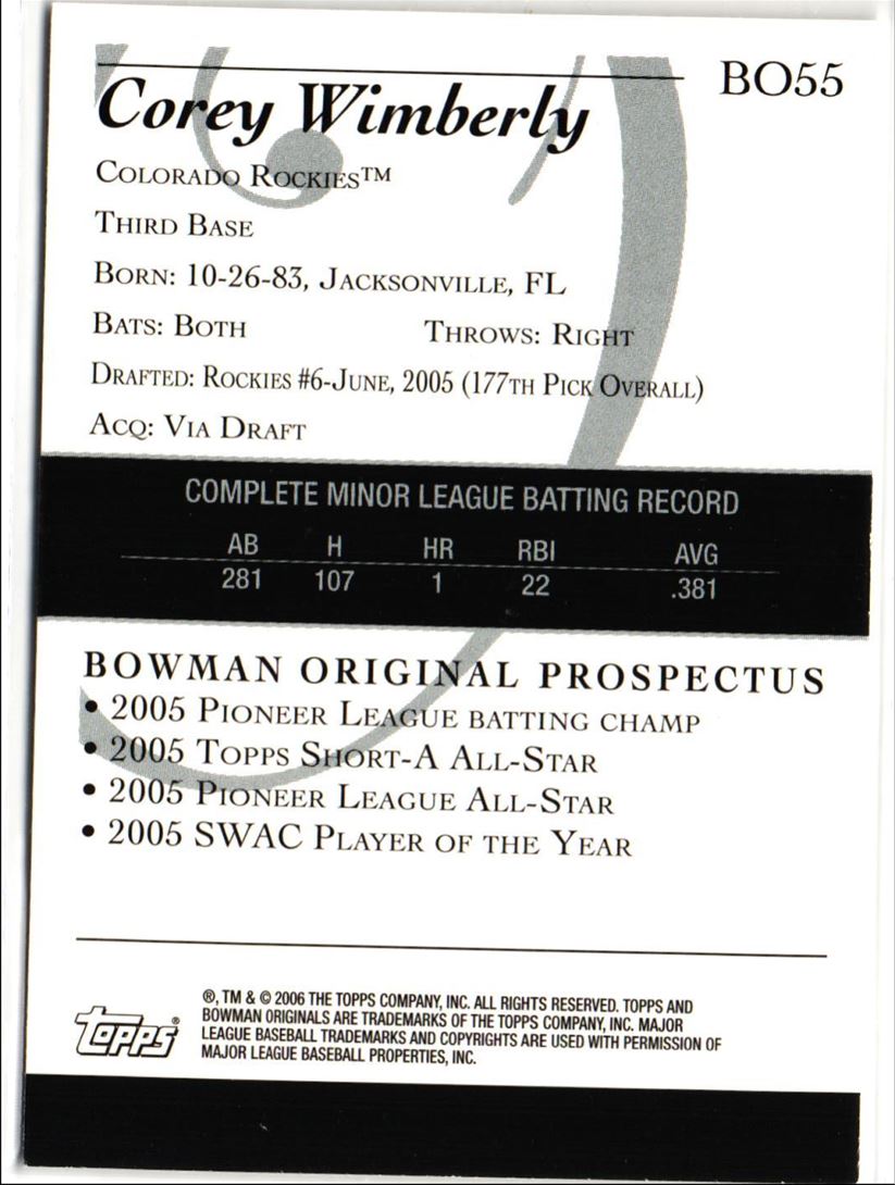 2006 Bowman Originals Prospects Corey Wimberly