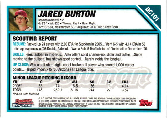 2007 Bowman Chrome Prospects Jared Burton