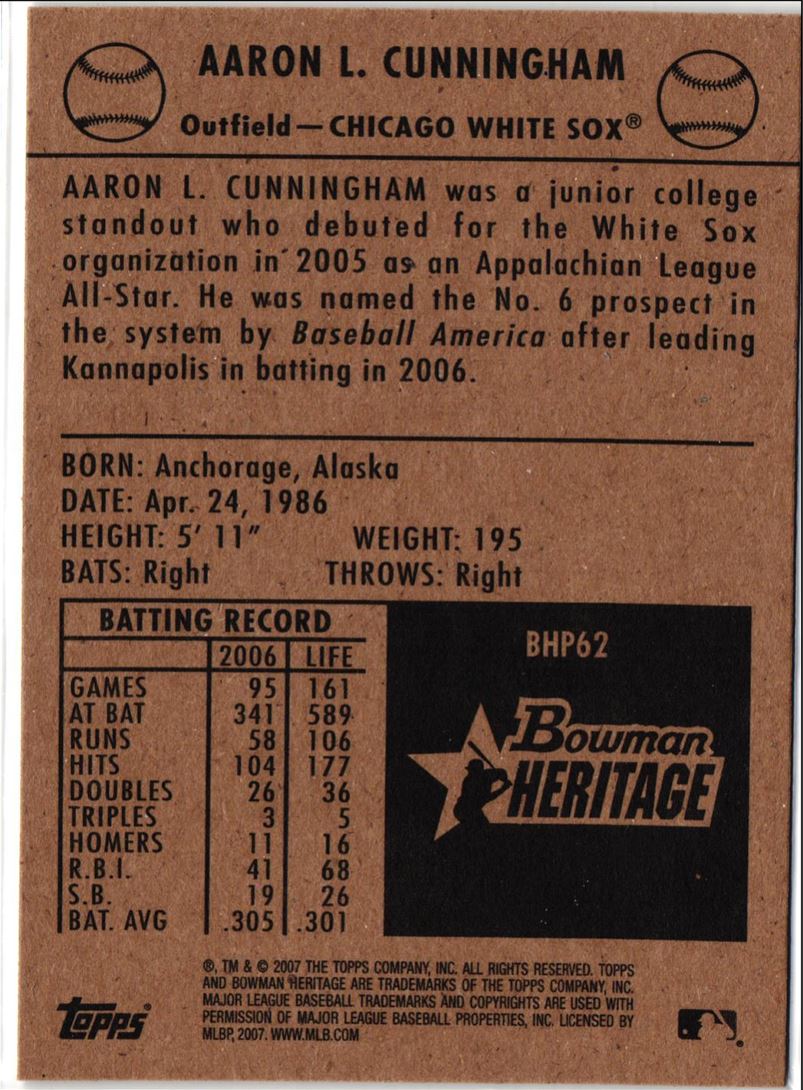 2007 Bowman Heritage Prospects Aaron Cunningham
