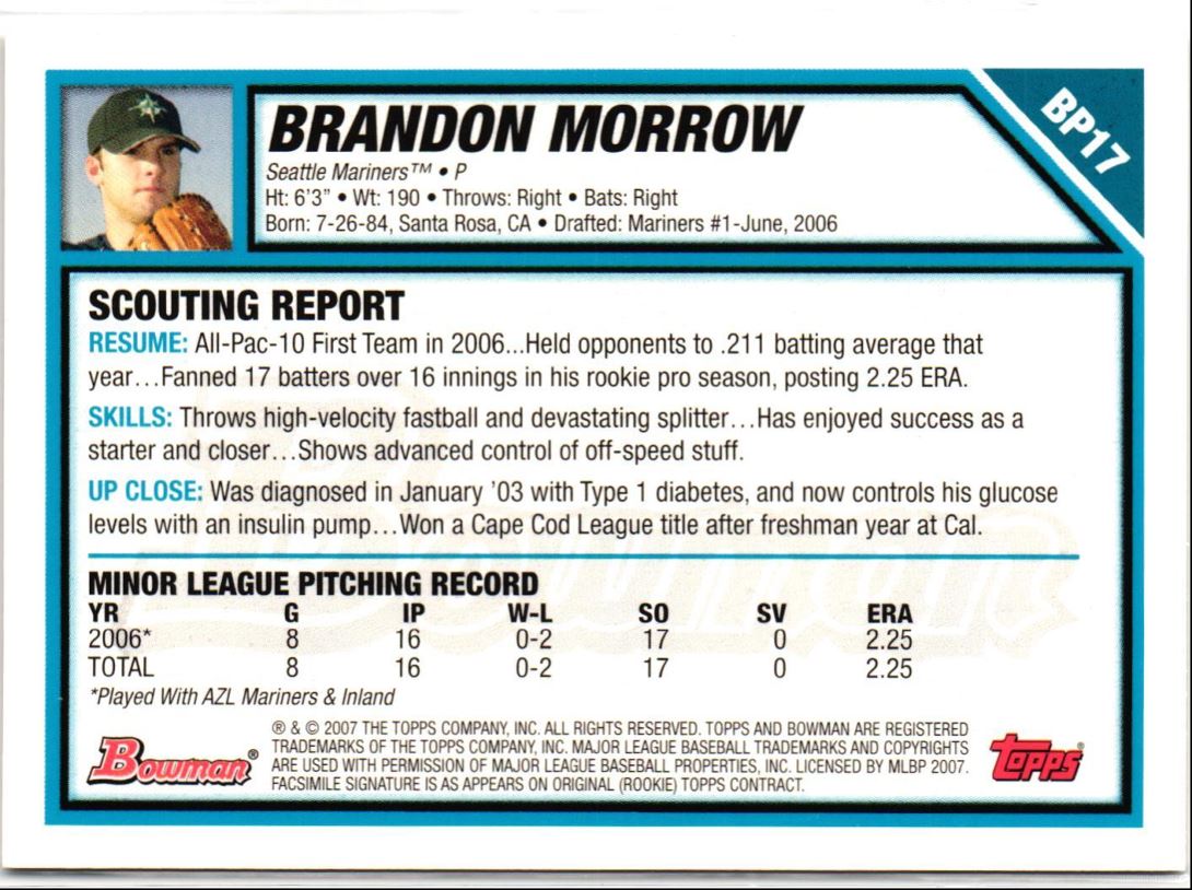 2007 Bowman Prospects Brandon Morrow