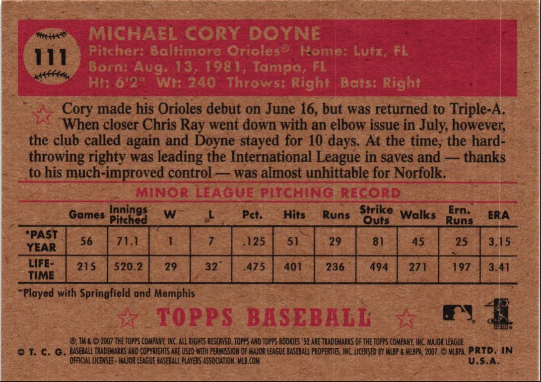 2007 Topps Rookie 1952 Edition Cory Doyne