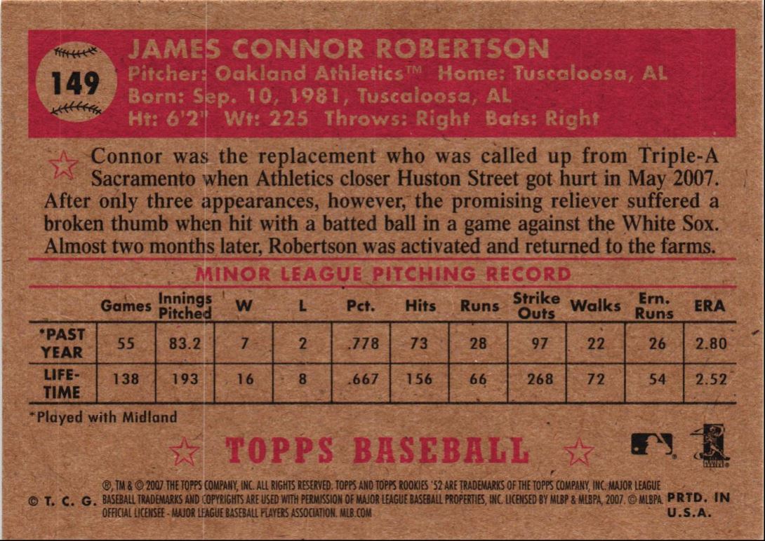 2007 Topps Rookie 1952 Edition Connor Robertson