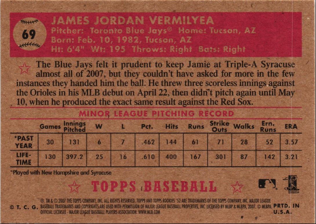 2007 Topps Rookie 1952 Edition Jamie Vermilyea