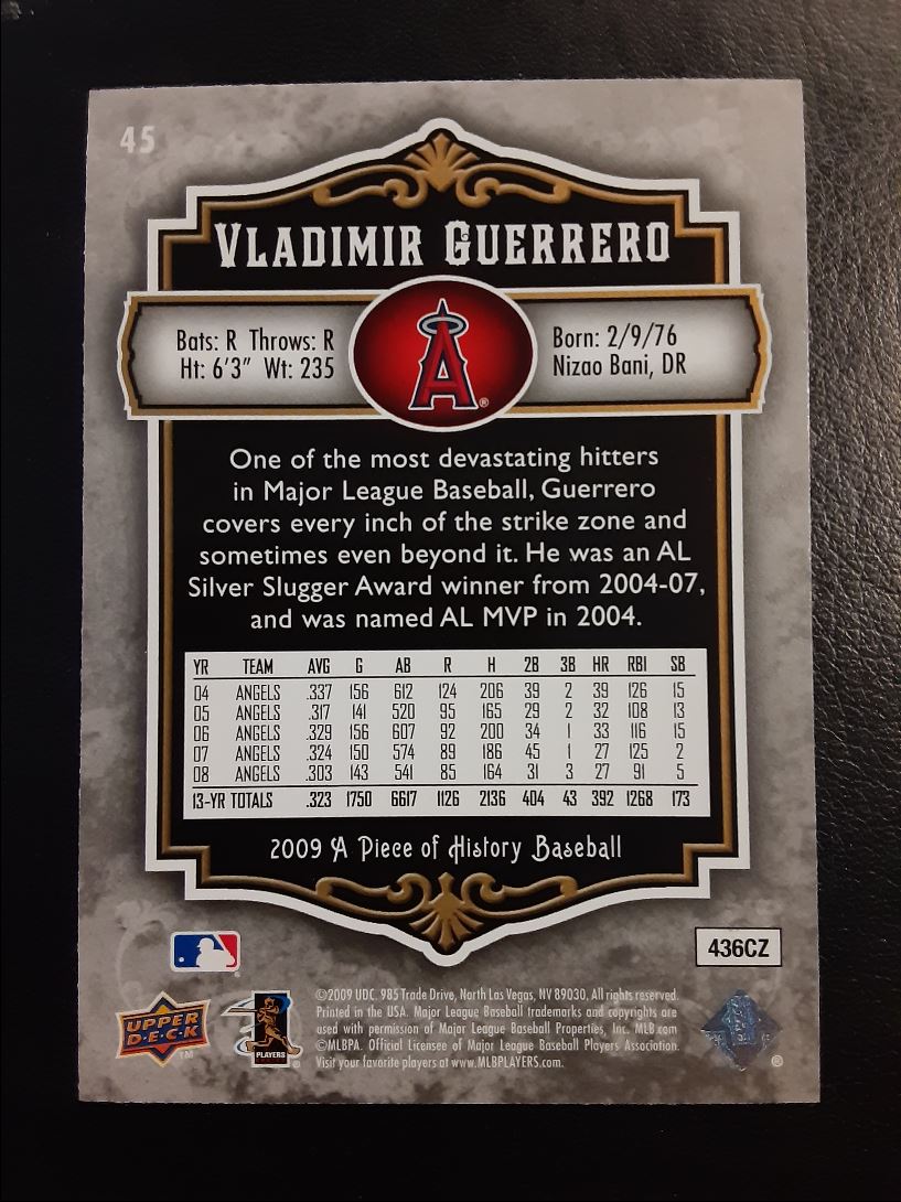 2009 Upper Deck A Piece of History Vladimir Guerrero