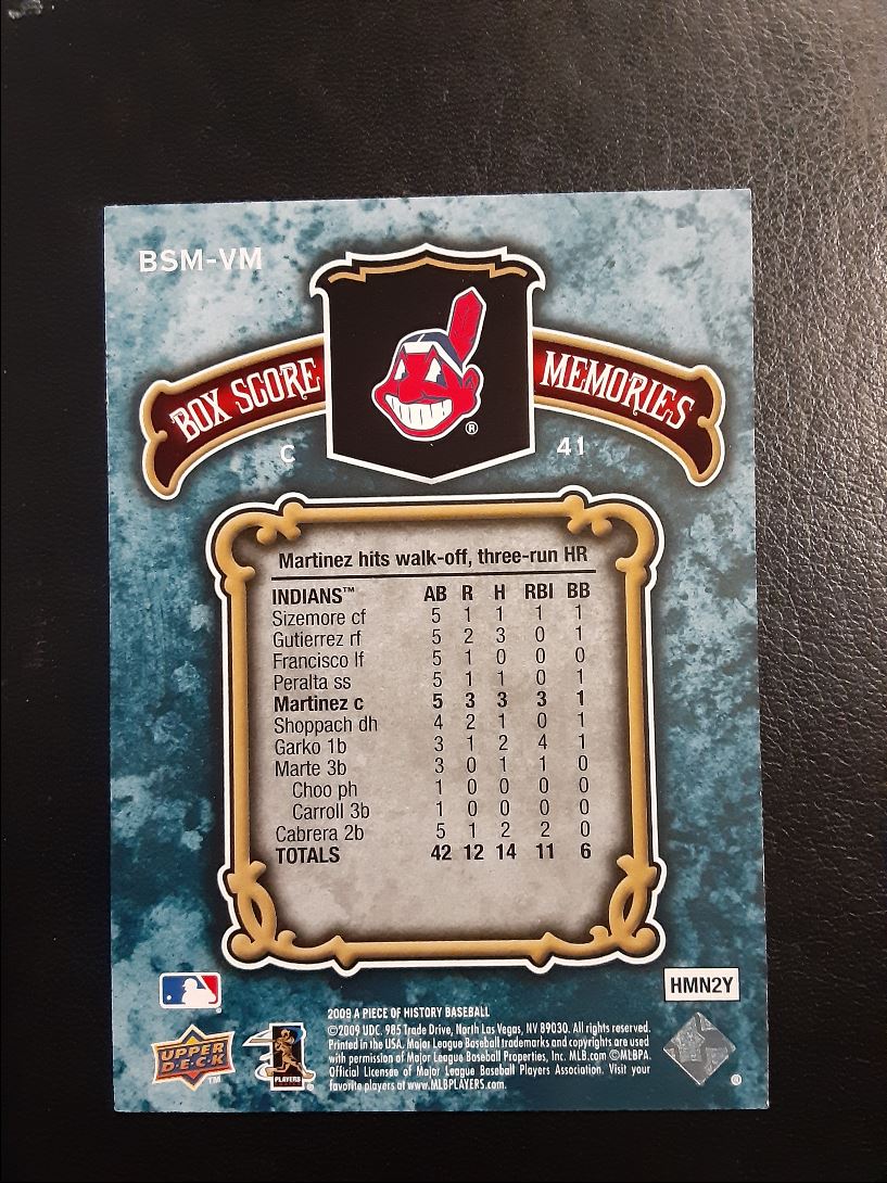 2009 Upper Deck A Piece of History Box Score Memories Victor Martinez