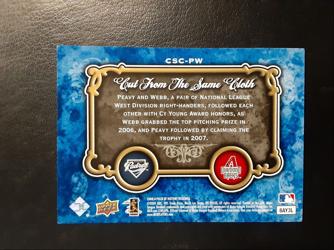 2009 Upper Deck A Piece of History Cut From the Same Cloth Jake Peavy / Brandon Webb
