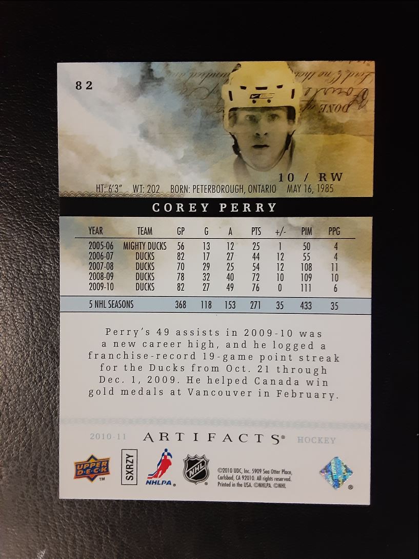 2010 Upper Deck Artifacts Corey Perry