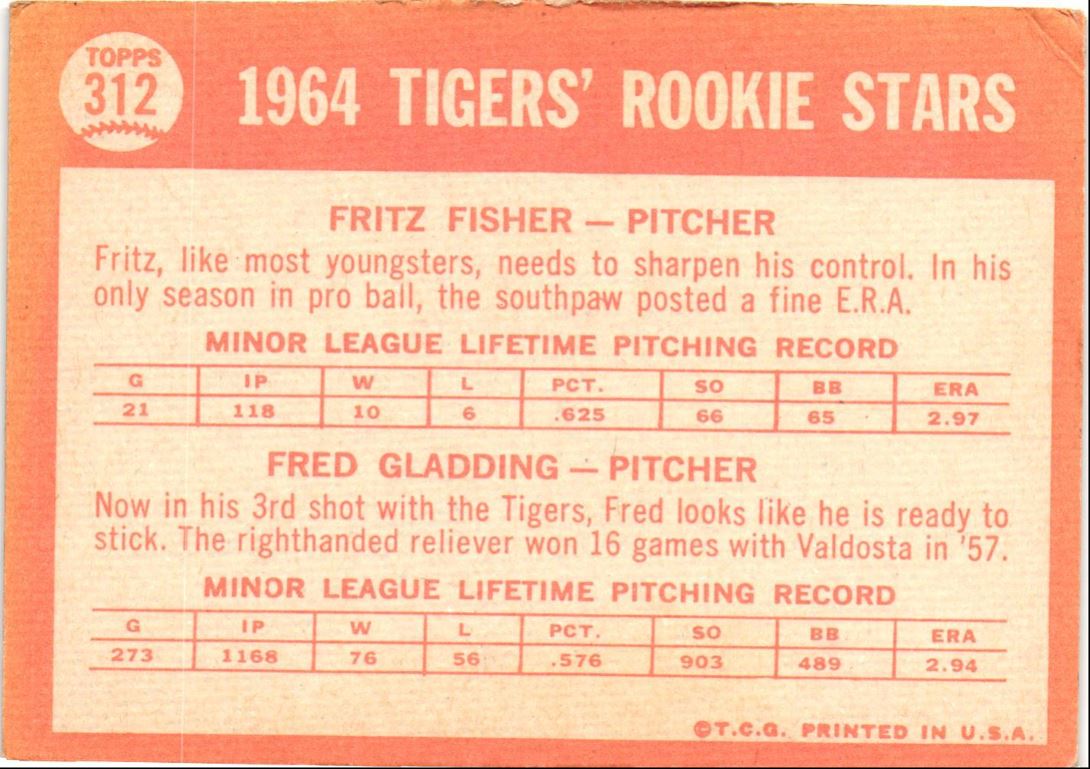 1964 Topps 1964 Tigers Rookie Stars - Fritz Fisher/Fred Gladding