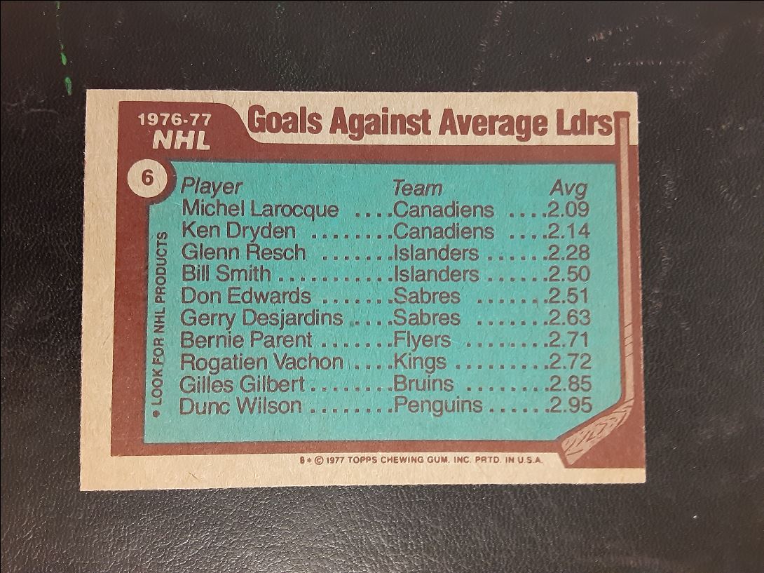 1977 Topps Michel Larocque/Ken Dryden/Glenn Resch