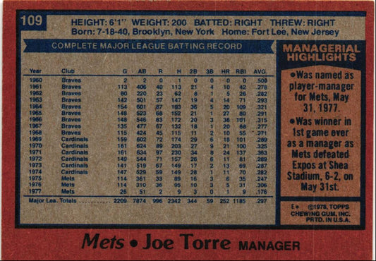 1978 Topps Joe Torre