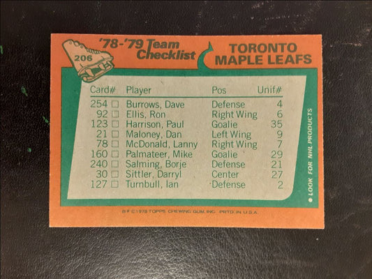 1978 Topps Toronto Maple Leafs Team