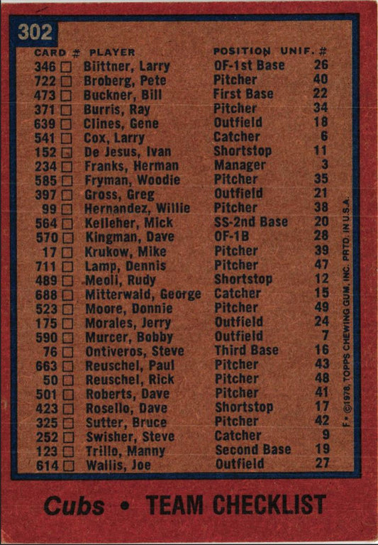 1978 Topps Chicago Cubs