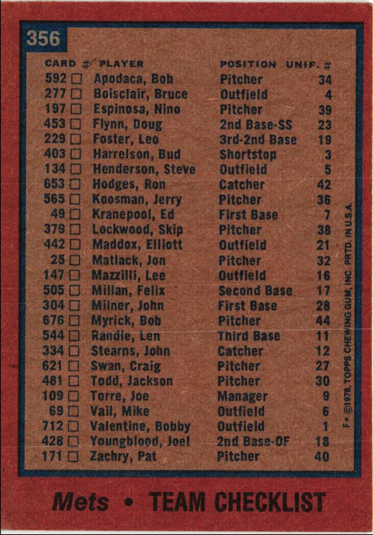 1978 Topps New York Mets