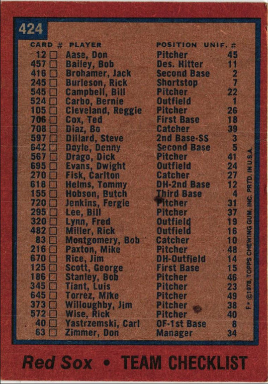 1978 Topps Boston Red Sox