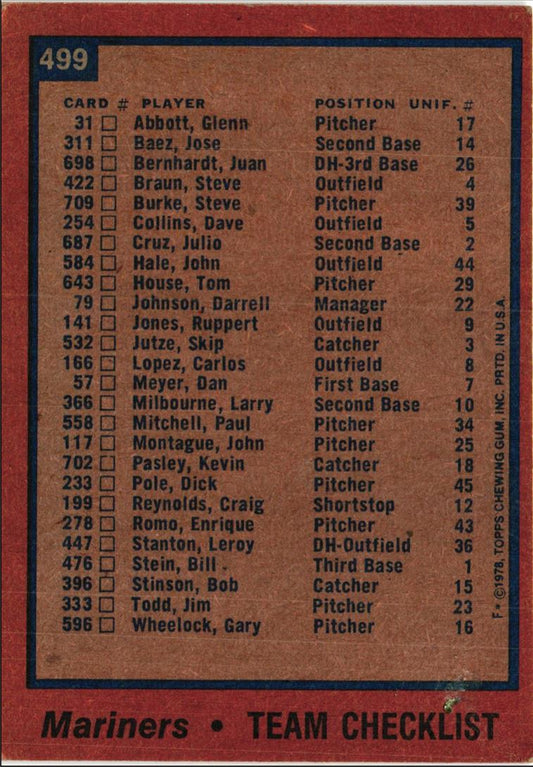 1978 Topps Seattle Mariners