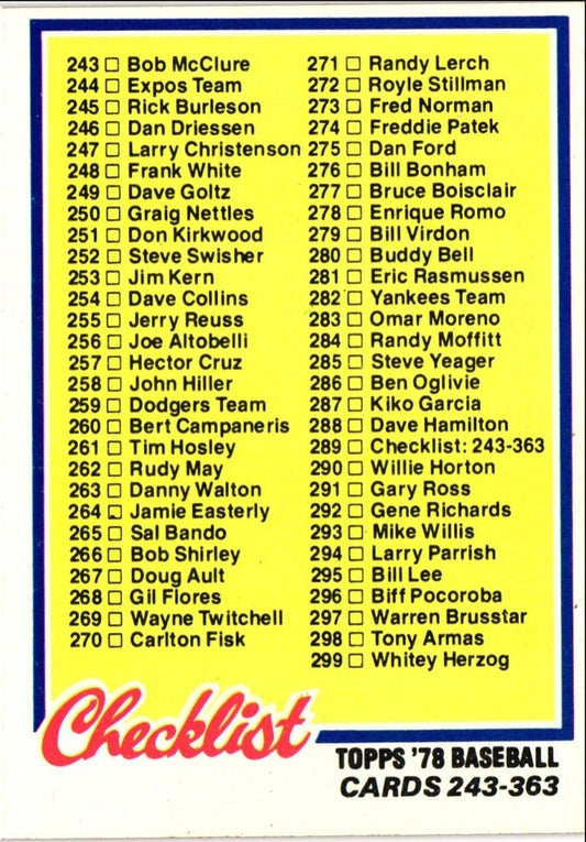 1978 Topps Checklist 606-726