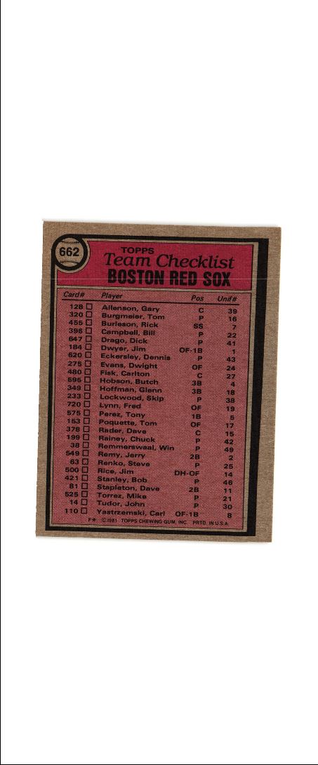 1980 Topps Boston Red Sox Team