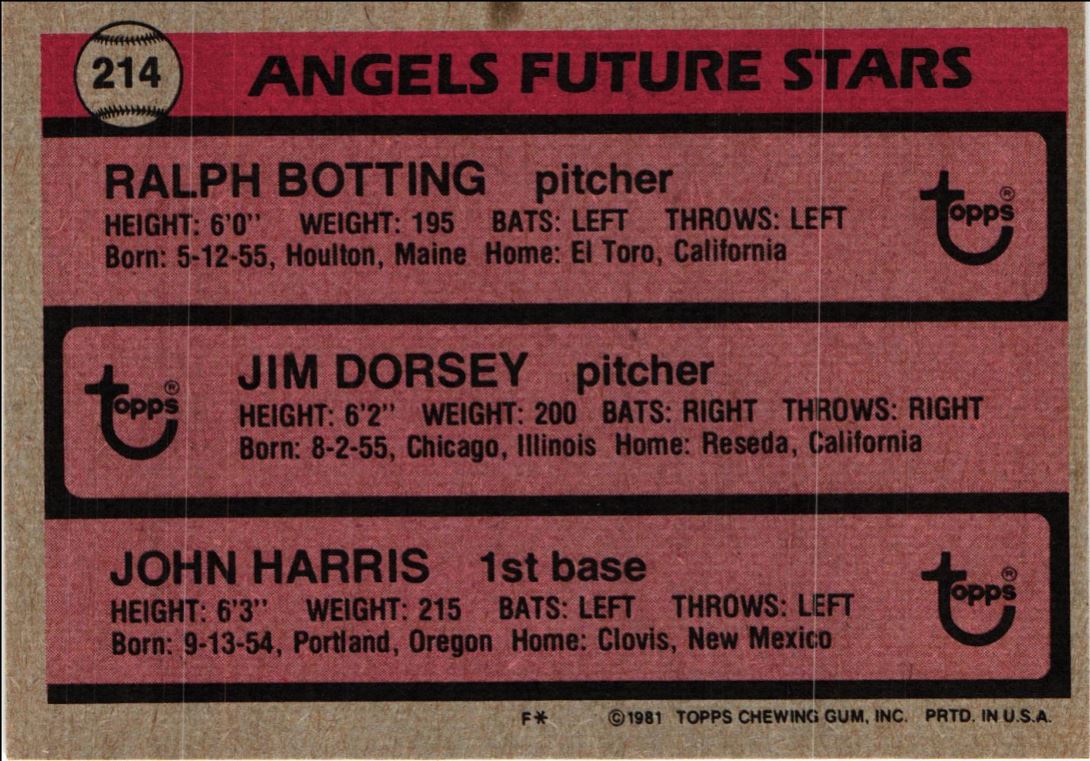 1981 Topps Angels Future Stars - Ralph Botting/Jim Dorsey/John Harris