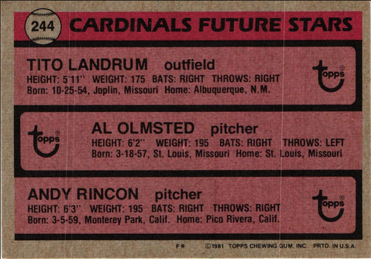 1981 Topps Cardinals Future Stars - Tito Landrum/Al Olmsted/Andy Rincon