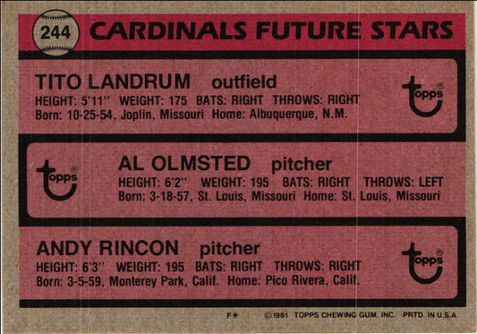 1981 Topps Cardinals Future Stars - Tito Landrum/Al Olmsted/Andy Rincon