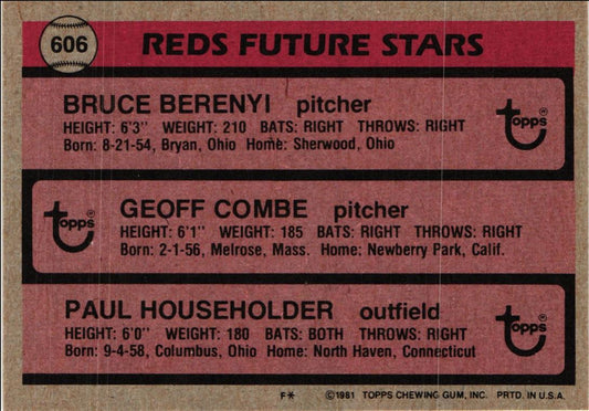 1981 Topps Reds Future Stars - Bruce Berenyi/Geoff Combe/Paul Householder