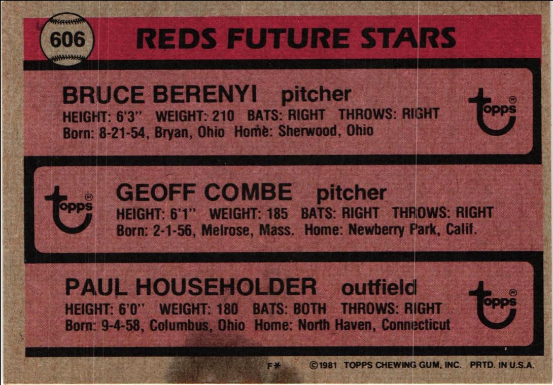 1981 Topps Reds Future Stars - Bruce Berenyi/Geoff Combe/Paul Householder