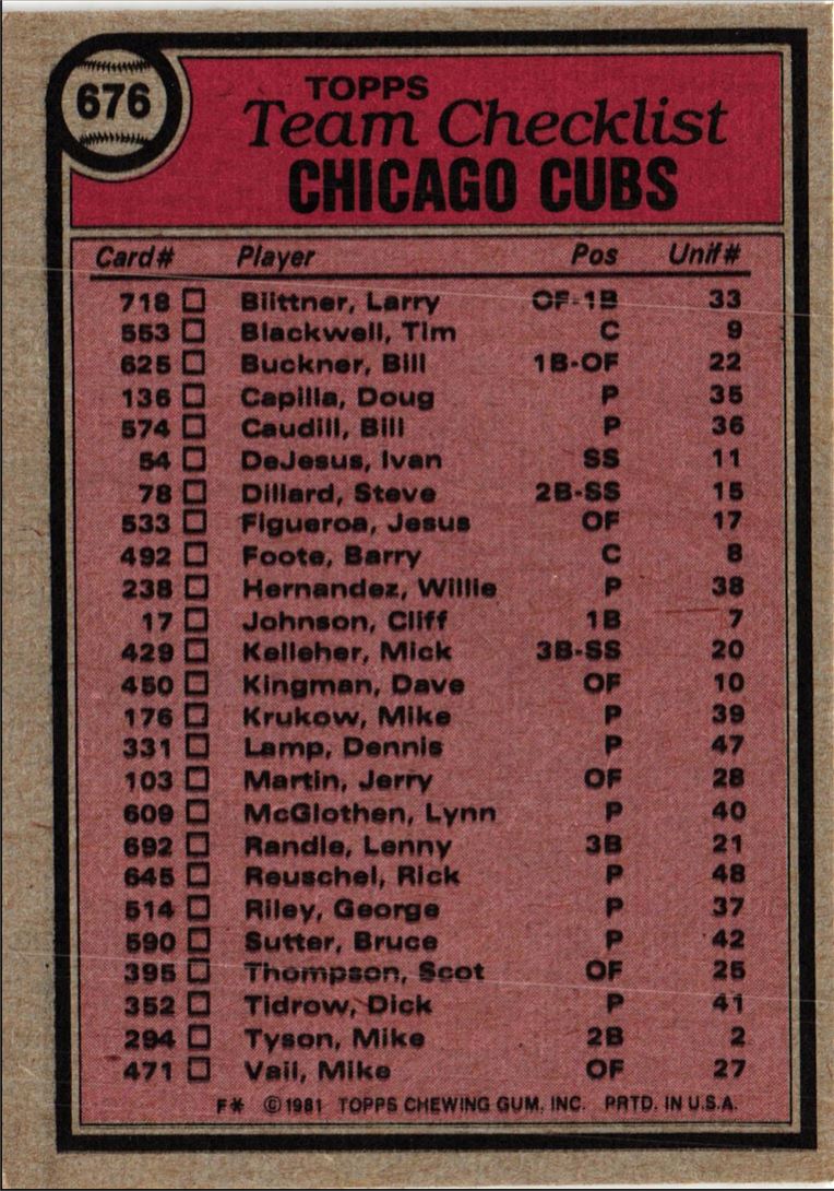 1981 Topps Chicago Cubs - Joe Amalfitano