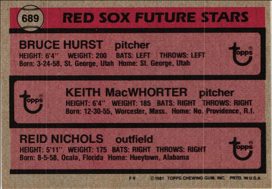 1981 Topps Red Sox Future Stars - Bruce Hurst/Keith MacWhorter/Reid Nichols