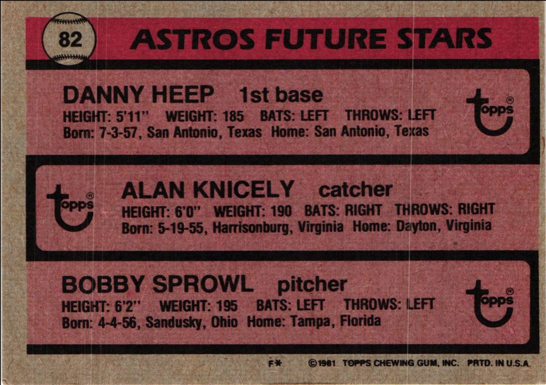 1981 Topps Astros Future Stars - Danny Heep/Alan Knicely/Bobby Sprowl