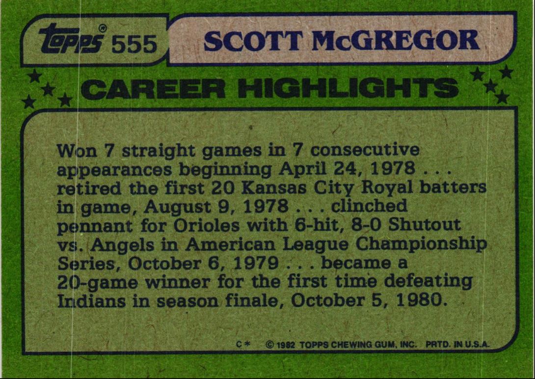 1982 O-Pee-Chee Scott McGregor