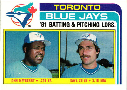 1982 O-Pee-Chee Blue Jays Team Leaders - John Mayberry/Dave Stieb