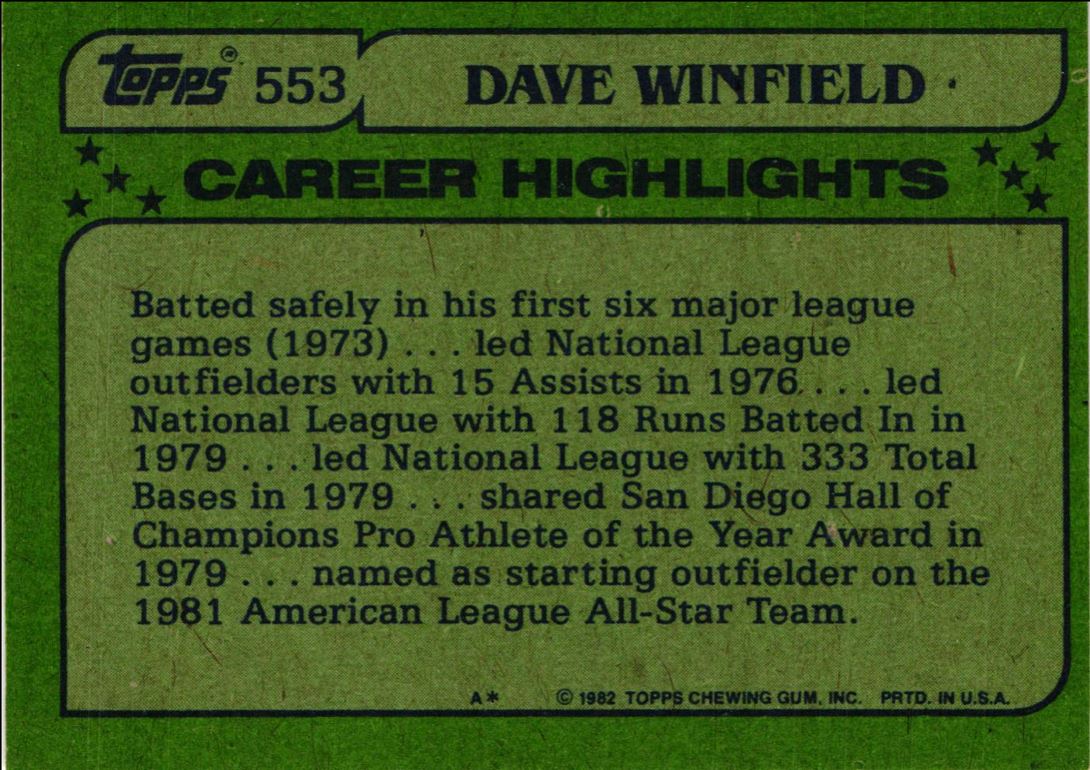 1982 O-Pee-Chee Dave Winfield