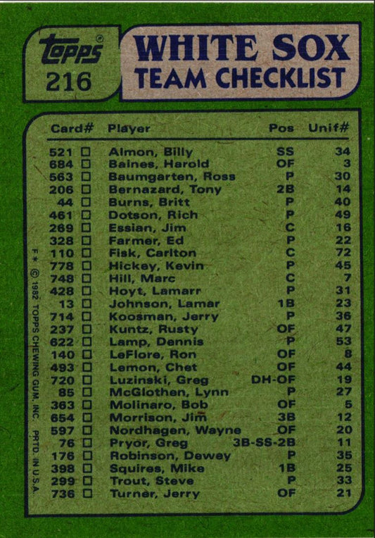 1982 Topps White Sox Team Leaders - Chet Lemon/Dennis Lamp