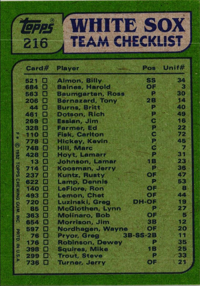 1982 Topps White Sox Team Leaders - Chet Lemon/Dennis Lamp