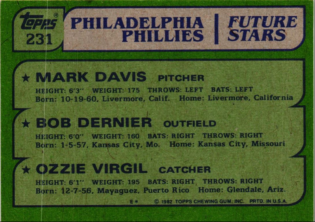 1982 Topps Phillies Future Stars - Mark Davis/Bob Dernier/Ozzie Virgil