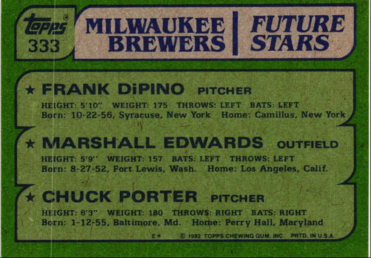 1982 Topps Brewers Future Stars - Frank DiPino/Marshall Edwards/Chuck Porter