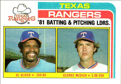 1982 Topps Rangers Team Leaders - Al Oliver/George Medich